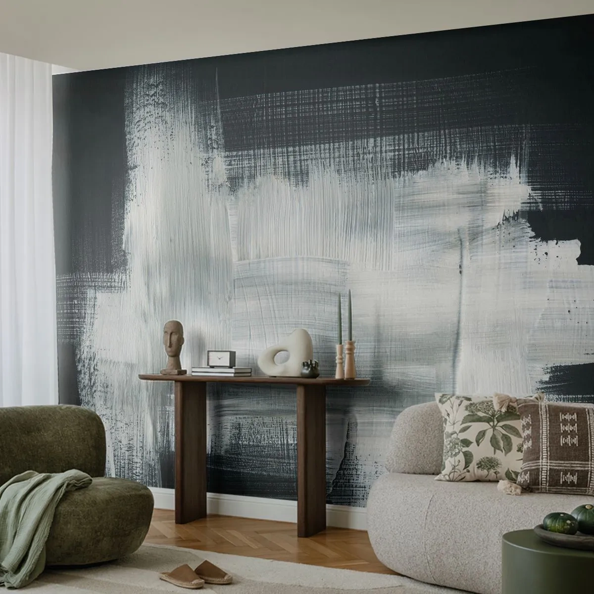 Tapet Premium Canvas - Țesut vertical și orizontal - Abstracția, Bucată, alb-negru - 350x256 cm