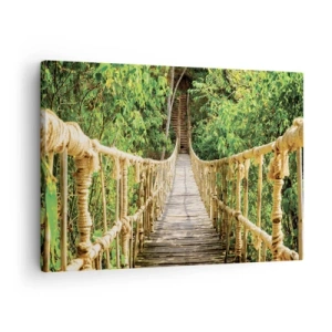 Tablou pe pânză Canvas - Un pod suspendat într-o pădure tropicală plină de verdeață - 70x50cm - Suspendat în verde - Decorațiune modernă pentru perete pentru living și dormitor ARTTOR