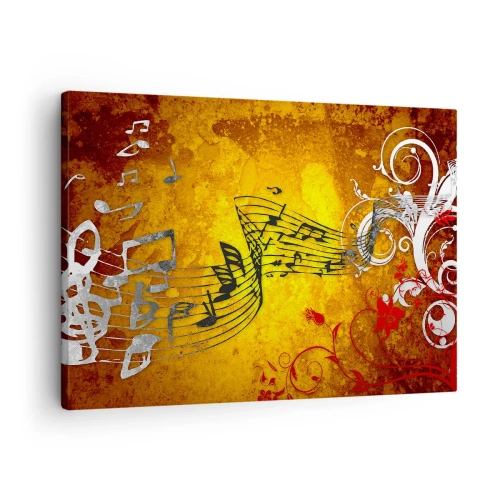 Tablou pe pânză Canvas - Note muzicale abstracte pe un fundal colorat cu ornamente - 70x50cm - Lasă muzica să curgă - Decorațiune modernă pentru perete pentru living și dormitor ARTTOR