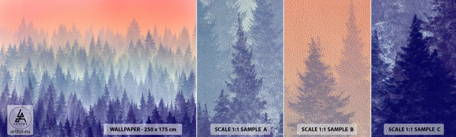 Mostră tapet Premium Sand - Sus, mai sus, spre cer - Abstracția, pădure, Bucată - 100x30 cm