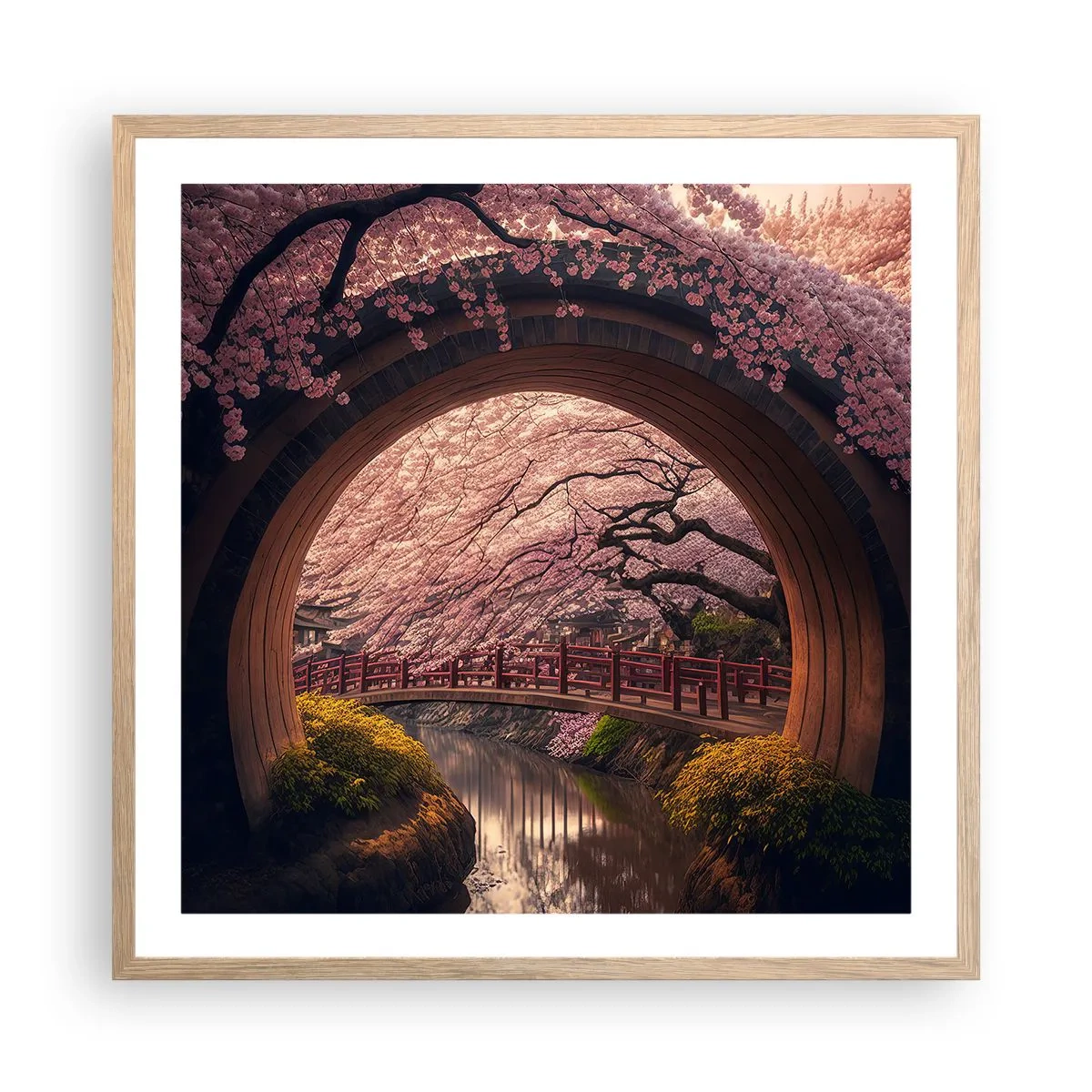 Poster în ramă de stejar deschis - Primăvara japoneză - 60x60 cm