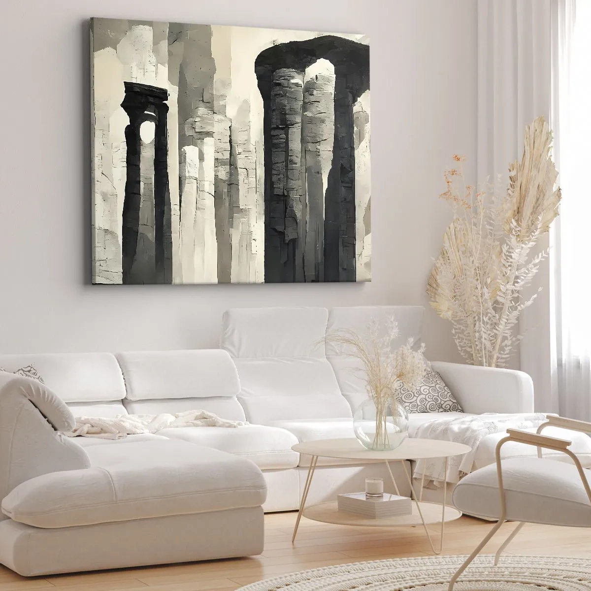 Tablou pe pânză Canvas - Coloane istorice într-un decor monocromatic atmosferic - 70x50cm - Măreția antichității - Decorațiune modernă pentru perete pentru living și dormitor ARTTOR