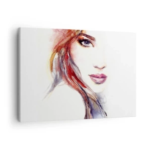 Tablou pe pânză Canvas - O acuarelă subtilă a chipului unei femei cu o privire expresivă. - 70x50cm - Vademecum - urmărește-mă - Decorațiune modernă pentru perete pentru living și dormitor ARTTOR