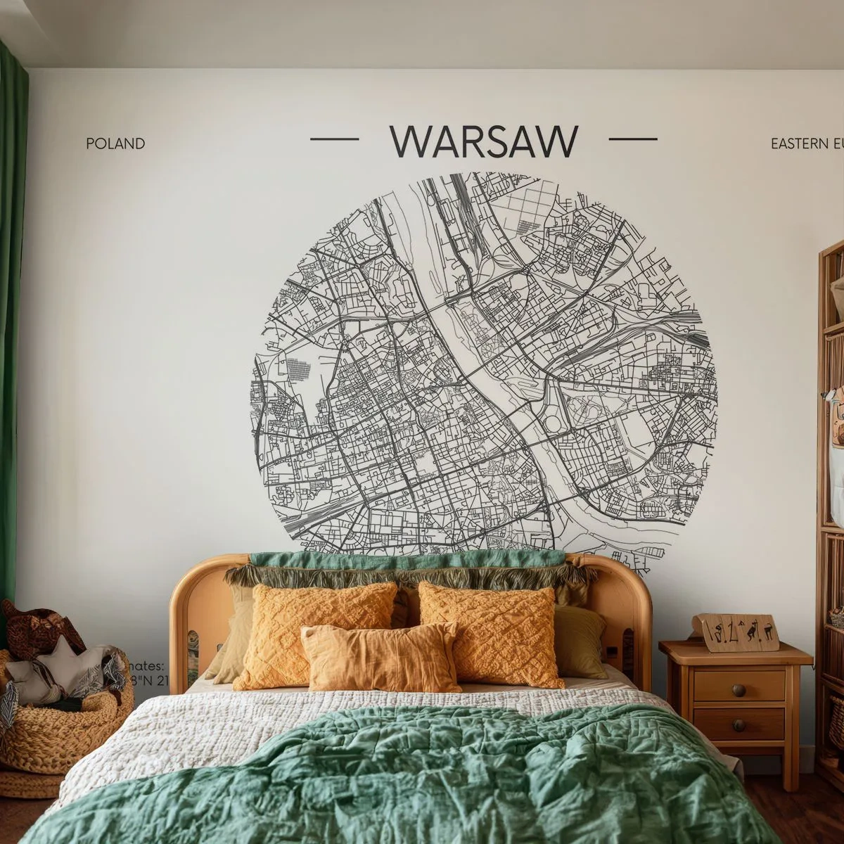 Tapet Premium Sand - Anatomia Varșoviei - Hartă, Varşovia, Polonia - 100x70 cm