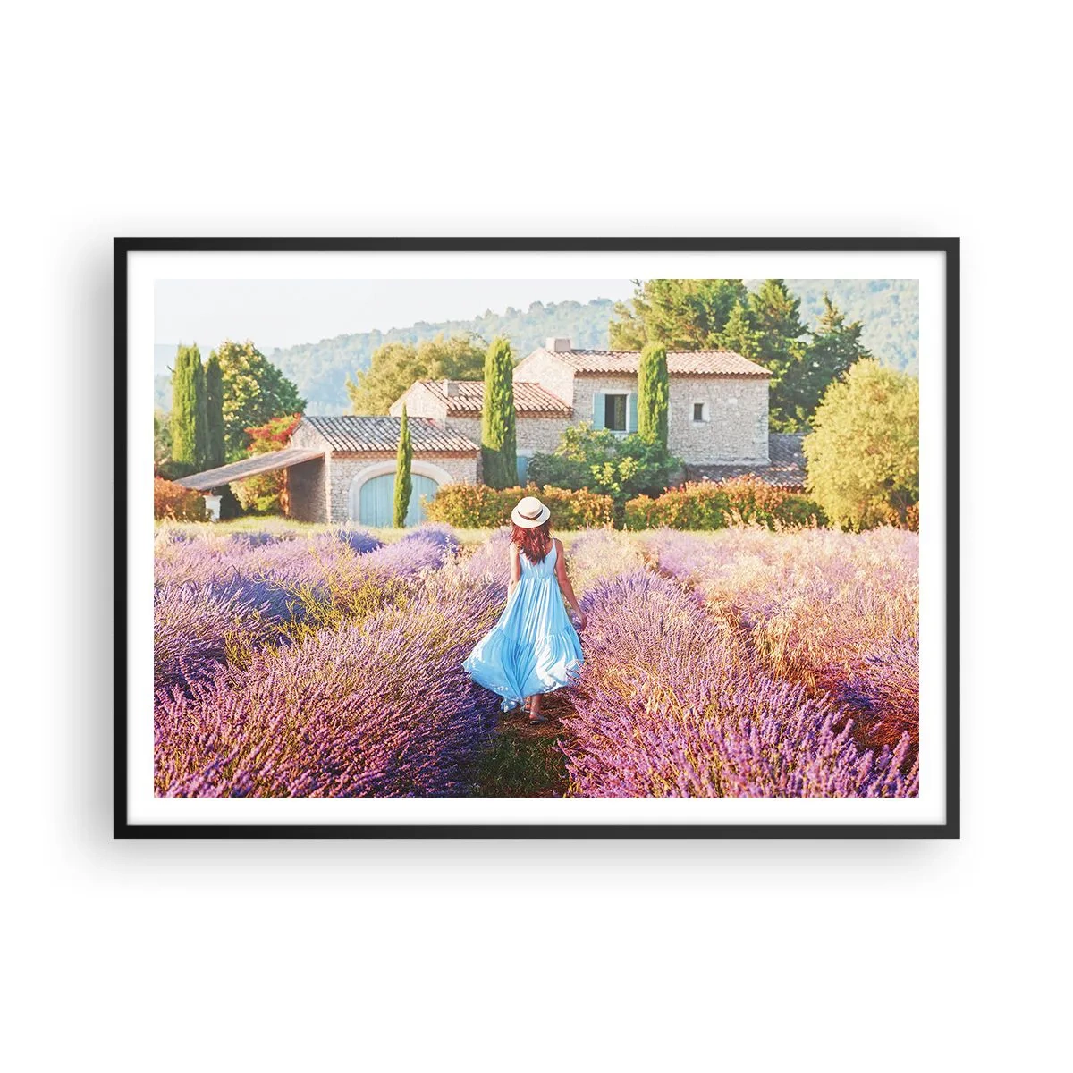Poster în ramă neagră - Fata de lavandă - 100x70 cm