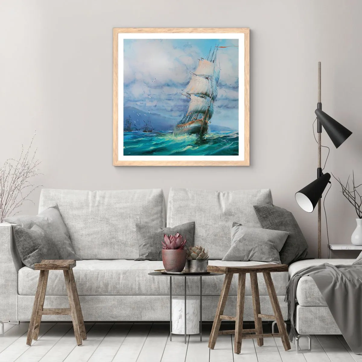 Poster în ramă de stejar deschis - Vânturi bune - 50x50 cm