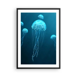 Poster în ramă neagră - Meduze plutind în apele albastre ale oceanului - 50x70cm - Dansul oceanic - Decorațiune modernă pentru perete pentru living și dormitor ARTTOR