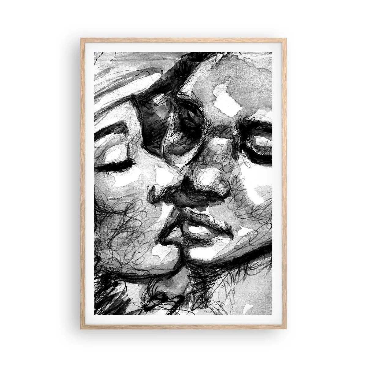 Poster în ramă de stejar deschis - Un moment de tandrețe - 70x100 cm