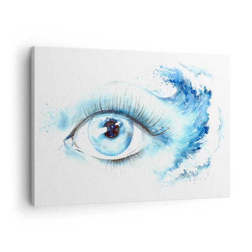 Tablou pe pânză Canvas - Acuarelă artistică a unui ochi cu o undă dinamică - 70x50cm - Scufundă-te în albastrul privirii - Decorațiune modernă pentru perete pentru living și dormitor ARTTOR