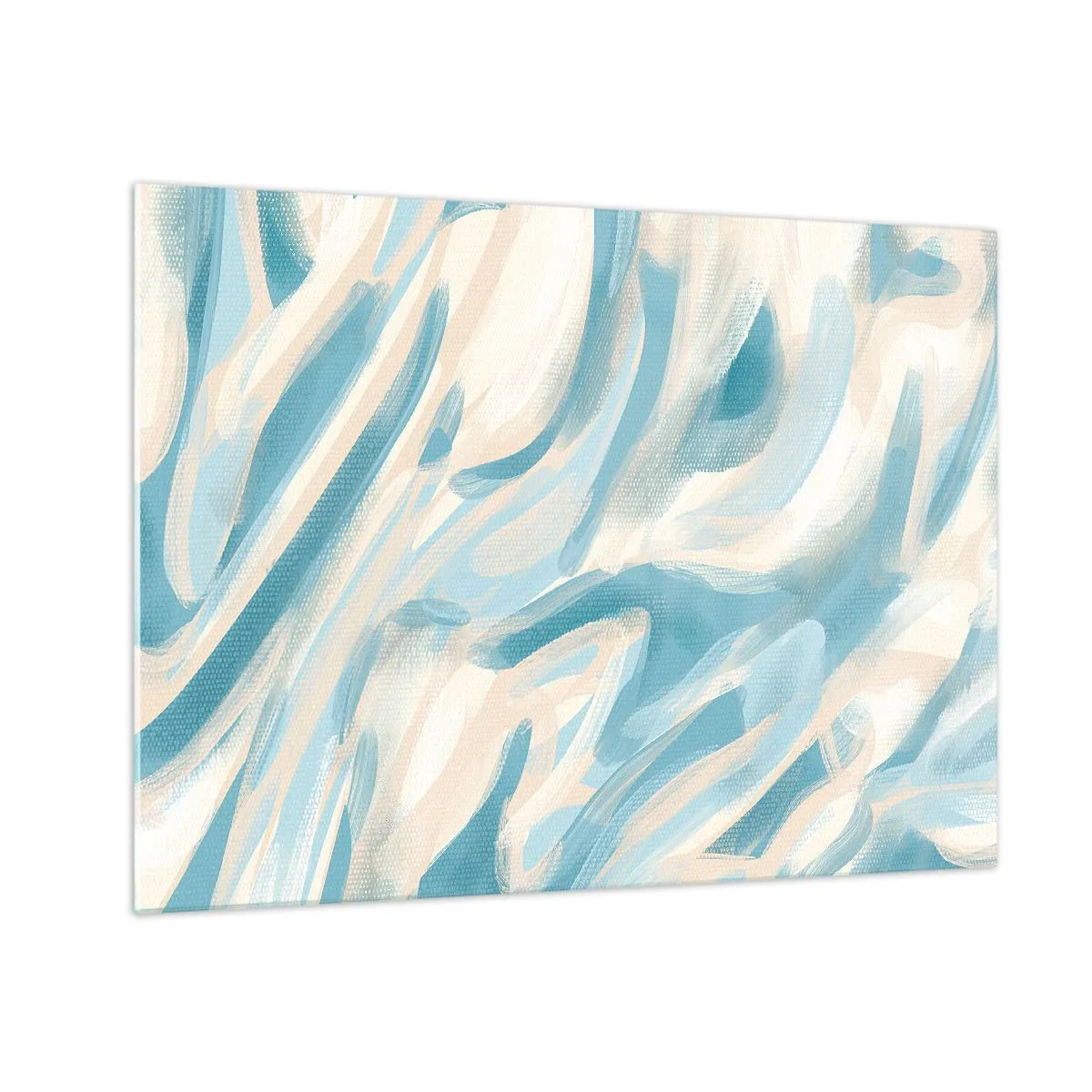 Tablou pe sticlă - Pensule abstracte în culori albastre și crem. - 70x50cm - Brize de primăvară - Decorațiune modernă pentru perete pentru living și dormitor ARTTOR