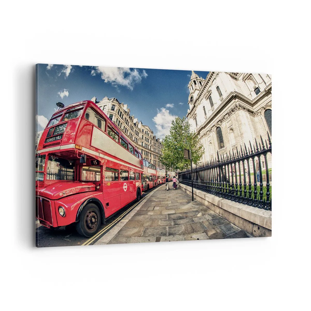 Tablou pe pânză - Stradă din Londra în gri și roșu - 100x70 cm