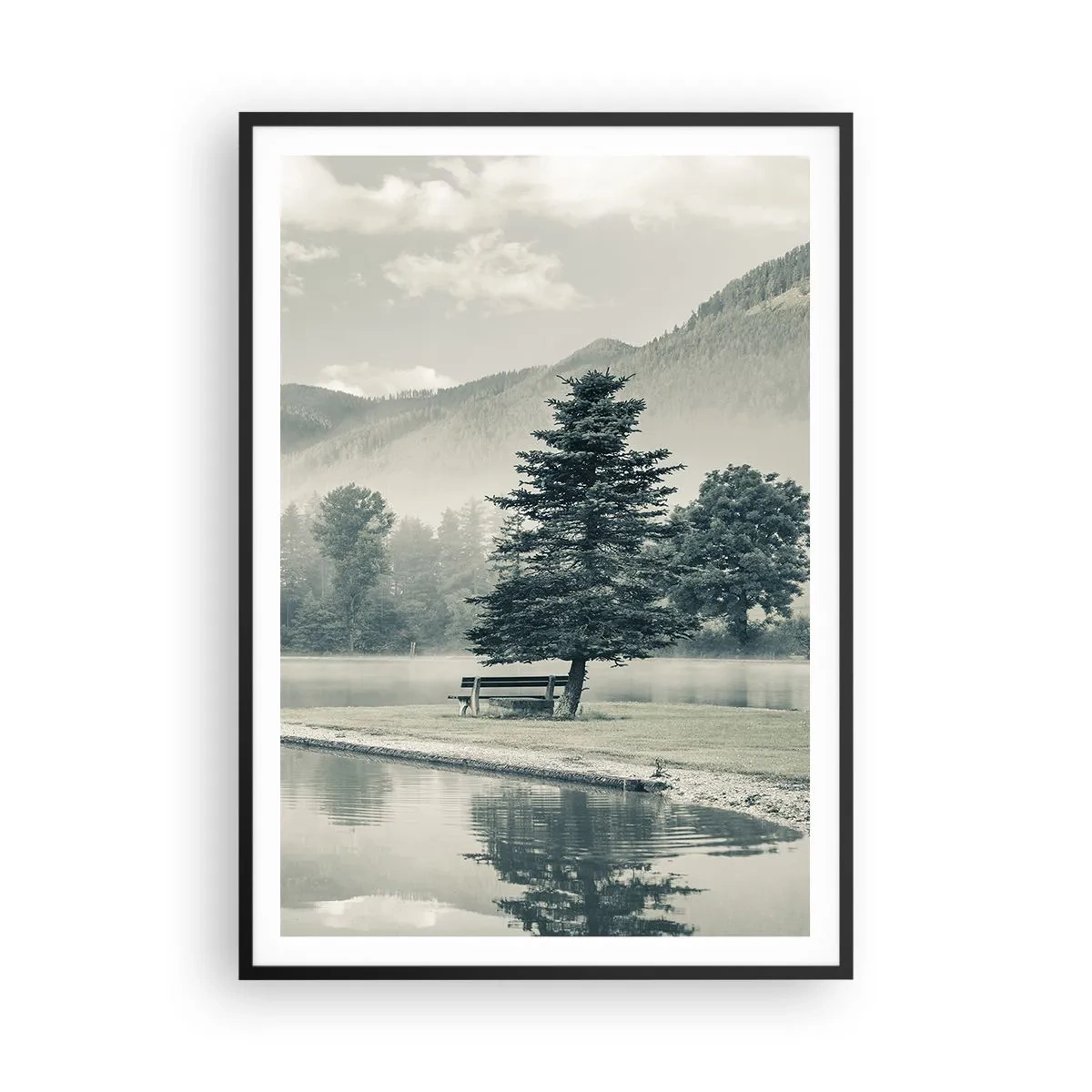 Poster în ramă neagră - Lacul încă doarme - 70x100 cm