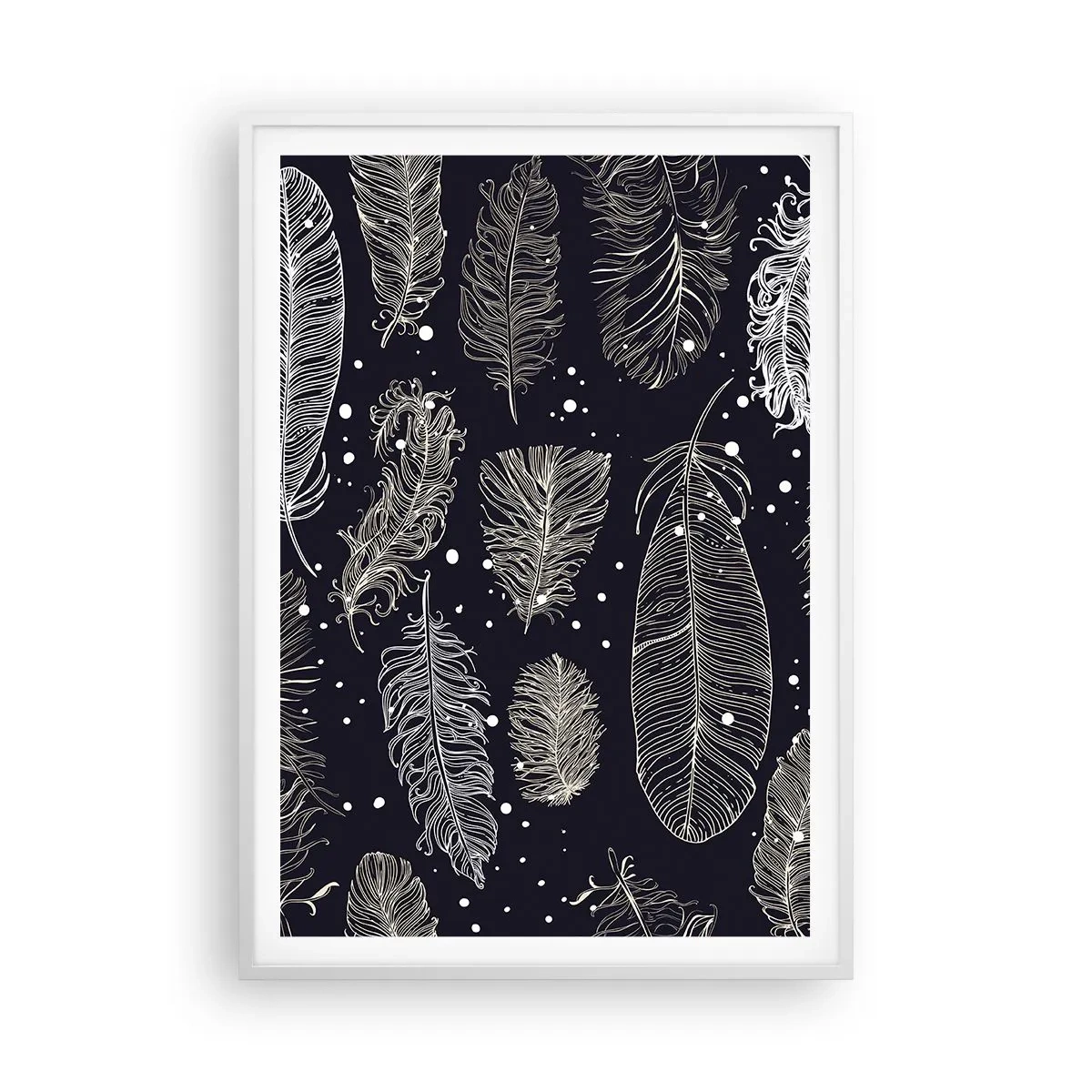 Poster în ramă albă - Dantelă cu pene - 70x100 cm