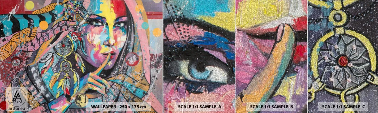 Mostră tapet Premium Sand - Taci până când înțelegi - Femeie, Portretul unei femei, Boho - 100x30 cm