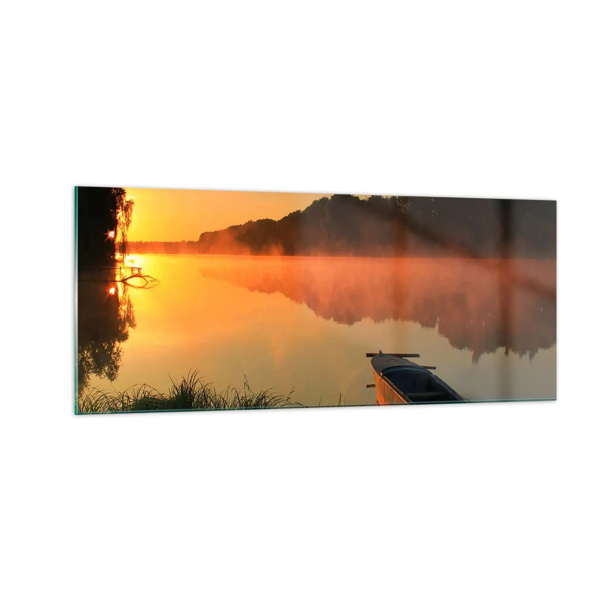 Tablou pe sticlă - Răsăritul soarelui peste apă ca un strat de oglindă - 100x40 cm