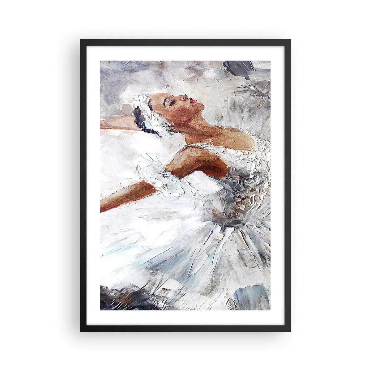 Poster în ramă neagră - O balerină într-o ținută albă, în stil pictural - 50x70cm - Moale și ușoară ca tulul - Decorațiune modernă pentru perete pentru living și dormitor ARTTOR