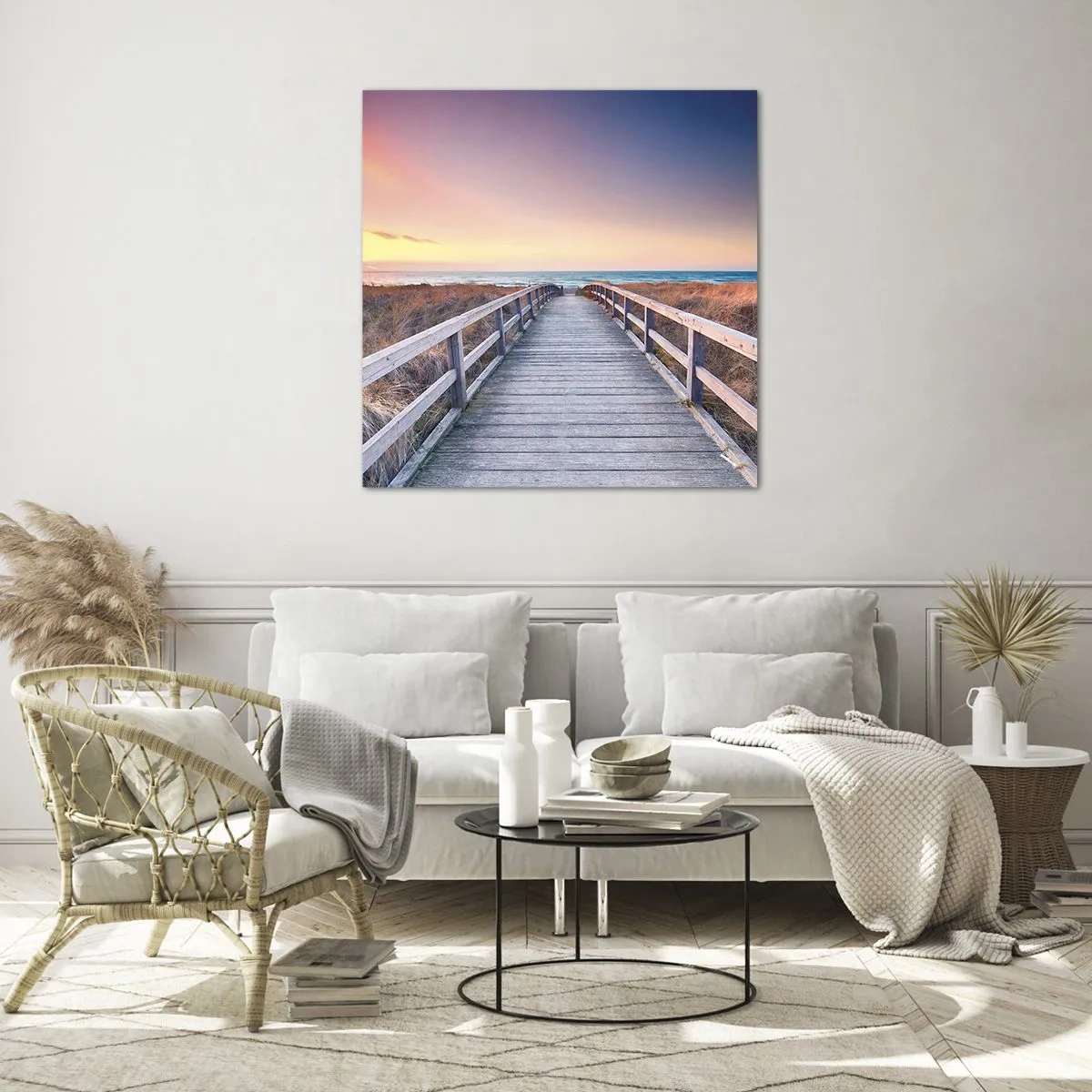 Tablou pe sticlă - Aurora baltică de seară - 70x70 cm