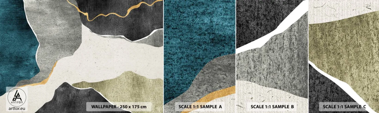 Mostră tapet autocolant Deluxe Sticker - Compoziție mozaic cu fir de aur - Abstracţionism, Art Deco, Bucată - 100x30 cm