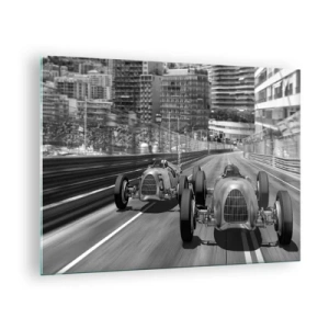 Tablou pe sticlă - Cursă de mașini istorice în alb-negru - 70x50cm - A fost odată ca niciodată în Monte Carlo - Decorațiune modernă pentru perete pentru living și dormitor ARTTOR