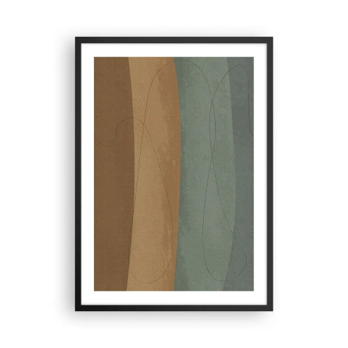Poster în ramă neagră - Linii organice pe fundaluri pământii și verzi - 50x70cm - Compoziție orizontală - Decorațiune modernă pentru perete pentru living și dormitor ARTTOR