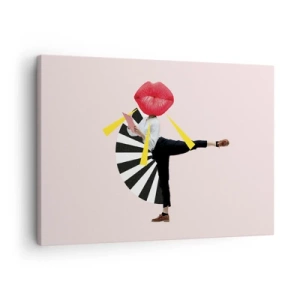 Tablou pe pânză Canvas - Figură suprarealistă cu gură și elemente geometrice - 70x50cm - Artă pop suprarealistă - Decorațiune modernă pentru perete pentru living și dormitor ARTTOR