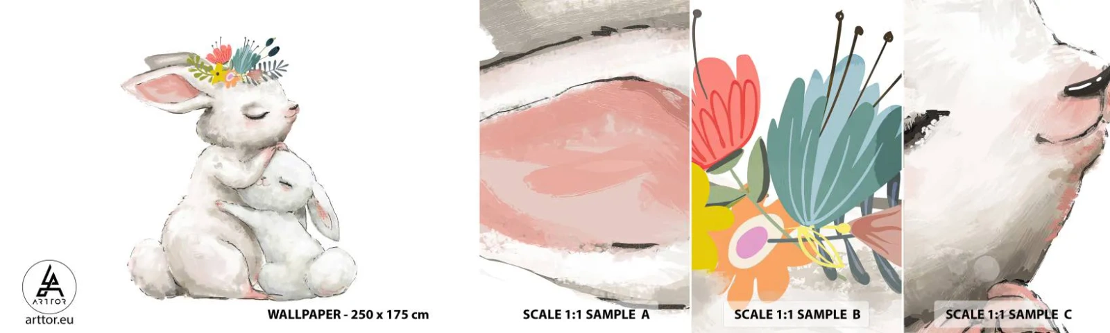 Mostră de Tapet Standard Eco - Ca la mama - Pentru copii, Iepure, Mama Cu Copil - 100x30 cm