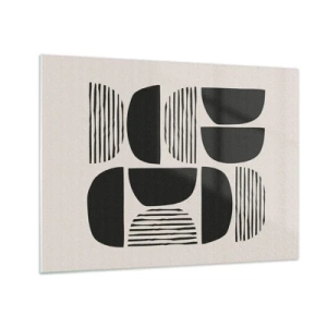 Tablou pe sticlă - Compoziție abstractă de forme geometrice cu linii - 70x50cm - Jumătăți necomplete - Decorațiune modernă pentru perete pentru living și dormitor ARTTOR