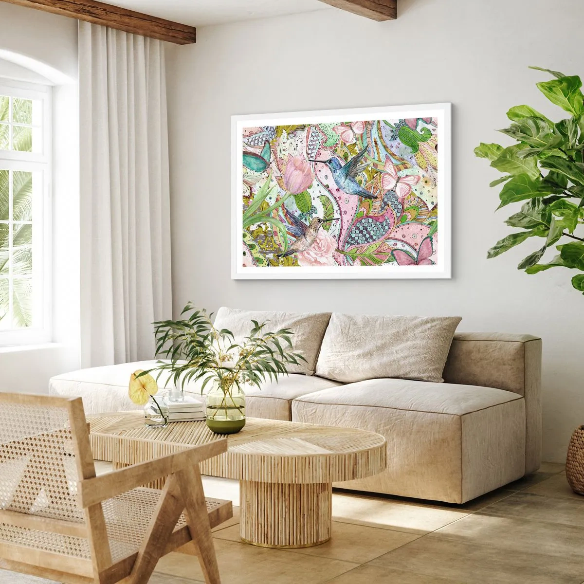 Poster în ramă albă - Încurcat în viță de vie - 70x50 cm