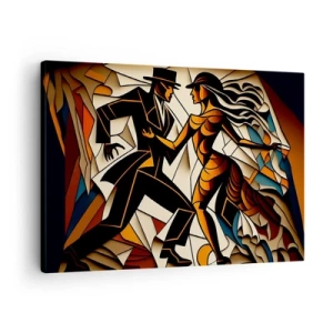 Tablou pe pânză Canvas - Un cuplu dinamic care dansează într-o formă abstractă. - 70x50cm - Dans cu pasiune - Decorațiune modernă pentru perete pentru living și dormitor ARTTOR