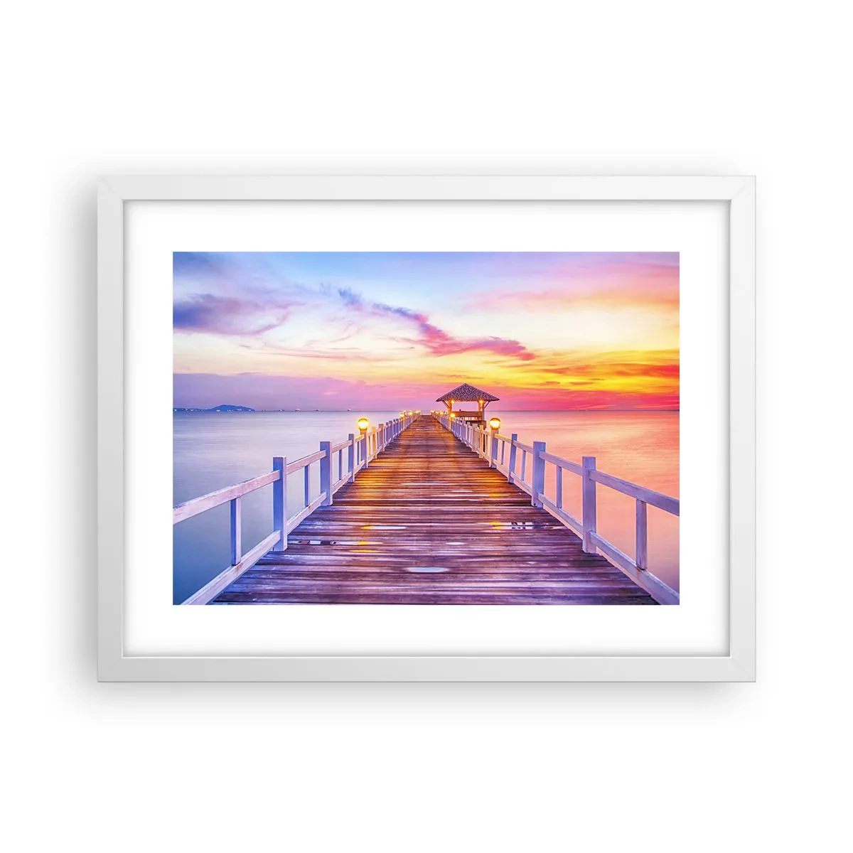 Poster în ramă albă - Tăcerea serii în liliac-auriu - 40x30 cm