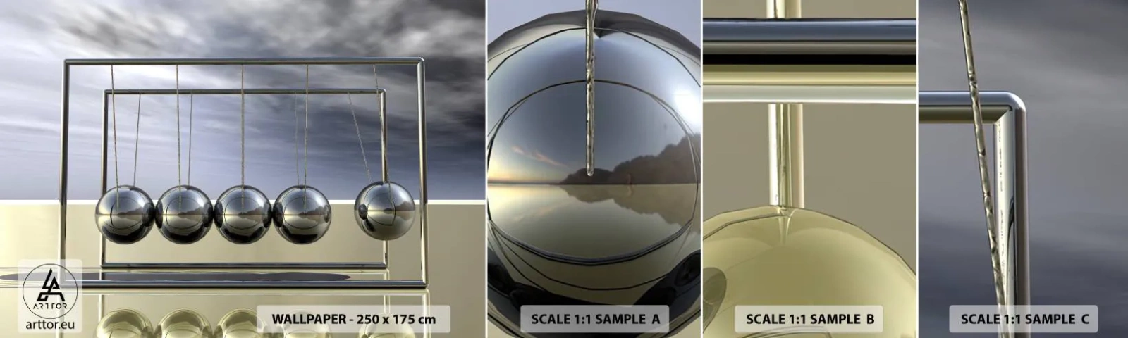 Mostră de Tapet Standard Eco - Energia lumii - pendulul lui Newton, Fizică, Abstracția - 100x30 cm