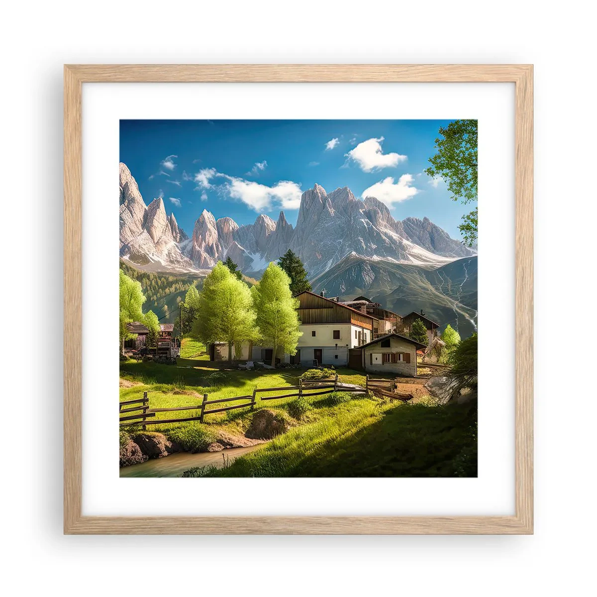 Poster în ramă de stejar deschis - Idilă alpină - 40x40 cm