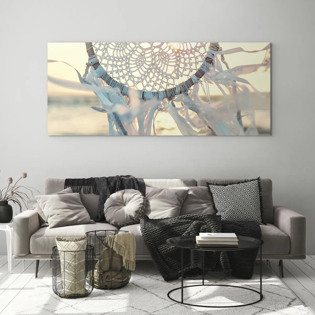 Tablou pe sticlă - Totem de dantelă - 100x40 cm