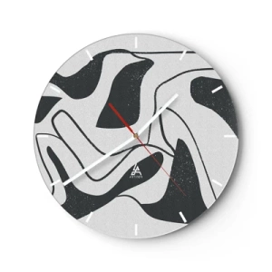 Ceas de perete - Ceas pe sticlă - Forme abstracte alb-negru într-un stil labirint - 30x30cm - Distracție abstractă în labirint - Decorațiune modernă pentru perete pentru living, bucătărie și dormitor ARTTOR