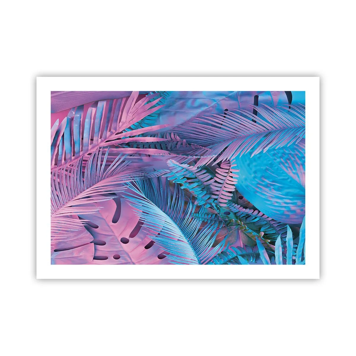 Poster - Palmieri în alb și albastru - 70x50 cm