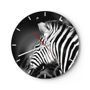Ceas de perete - Ceas pe sticlă - Prim-plan alb-negru al unei zebre pe un fundal contrastant - 30x30cm - Albul e alb și negrul e negru - Decorațiune modernă pentru perete pentru living, bucătărie și dormitor ARTTOR
