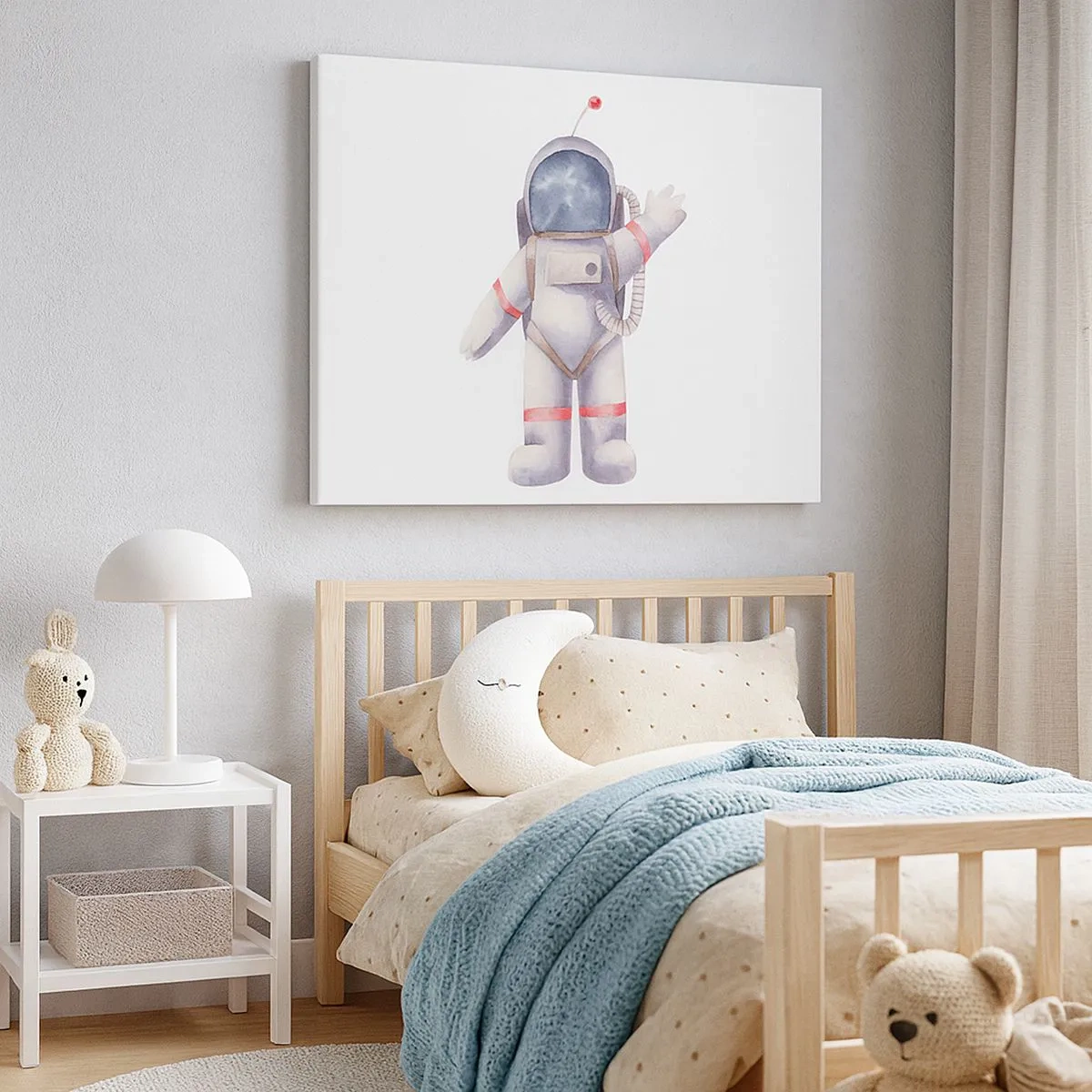 Tablou pe pânză Canvas - Astronaut în stil acuarelă pe fundal alb - 70x50cm - Pe curând! - Decorațiune modernă pentru perete pentru living și dormitor ARTTOR