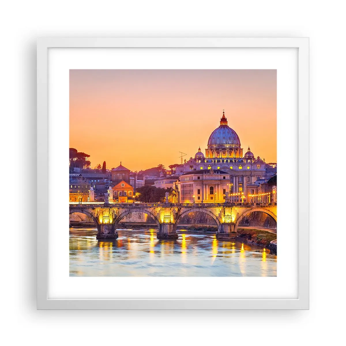 Poster în ramă albă - Amurg deasupra Orașului Etern - 40x40 cm