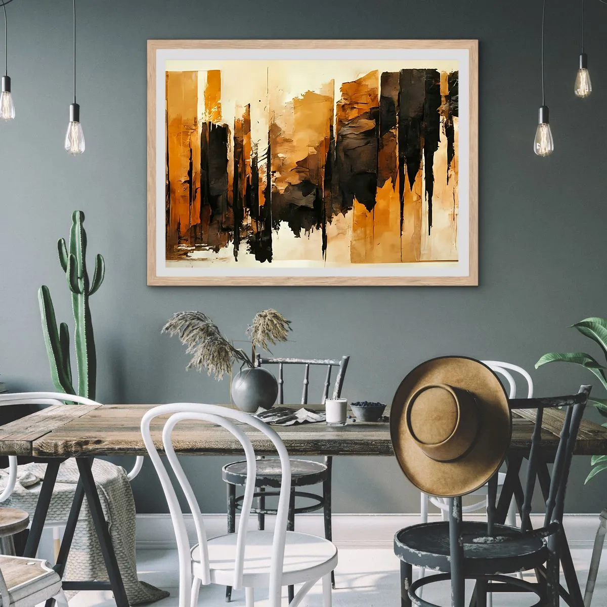 Poster în ramă de stejar deschis - Armonie de negru și auriu - 70x50 cm