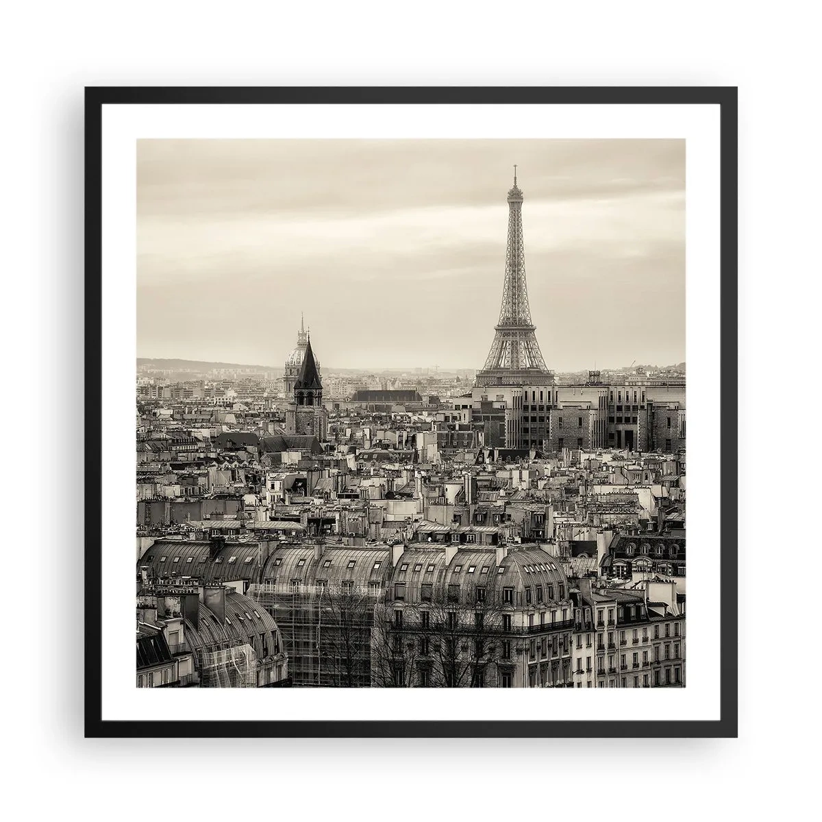 Poster în ramă neagră - Deasupra acoperișurilor Parisului - 60x60 cm