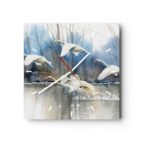 Ceas de perete - Ceas pe sticlă - Dansând cu lebedele sălbatice - 30x30 cm
