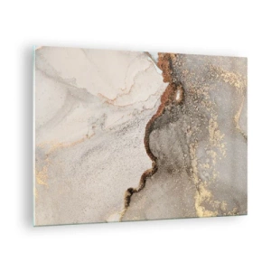Tablou pe sticlă - Compoziție abstractă cu bej, auriu și grafit - 70x50cm - La granița culorilor - Decorațiune modernă pentru perete pentru living și dormitor ARTTOR