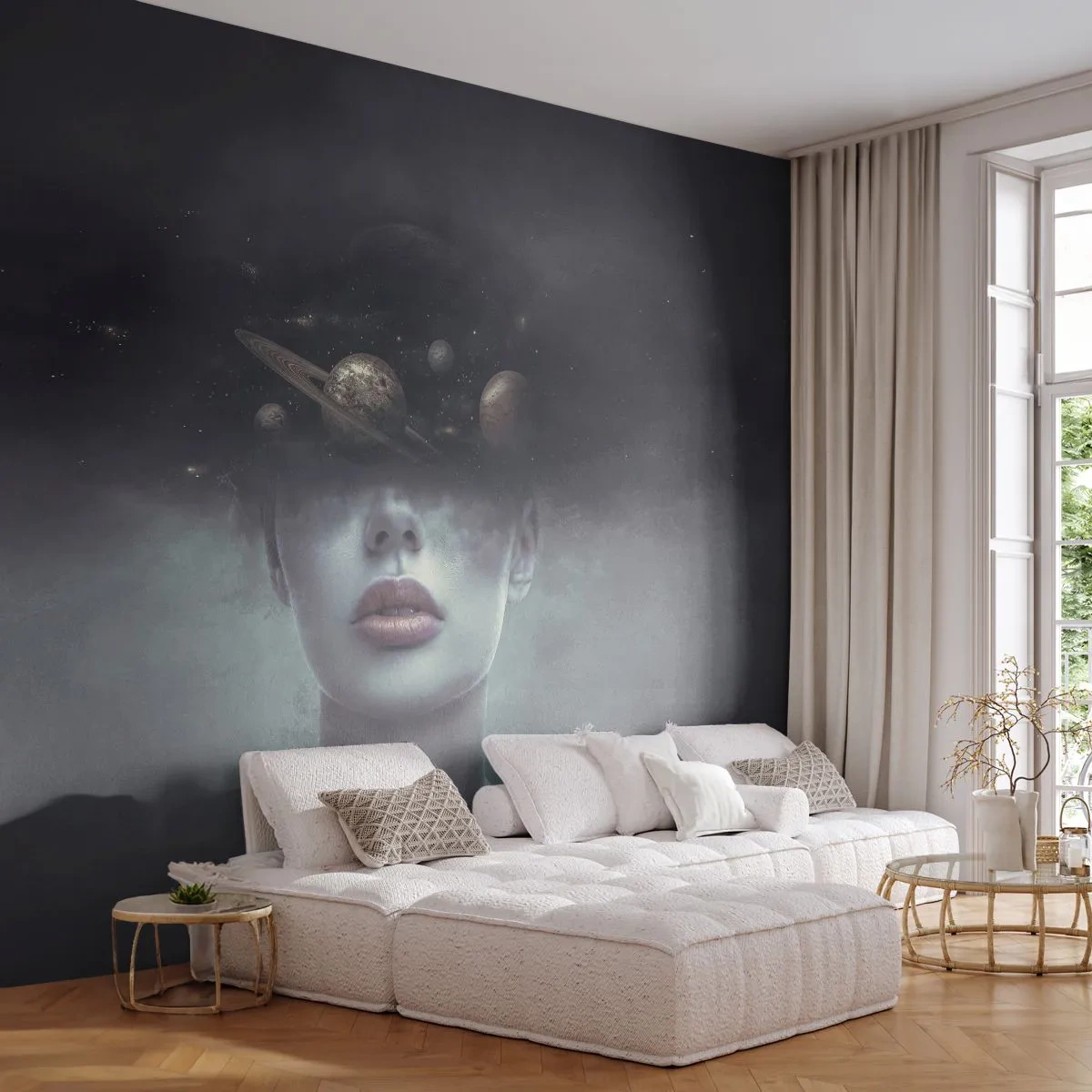 Tapet Standard Eco - Și planetele o iau razna... - Abstracția, Chipul de femeie, Cosmos - 450x315 cm