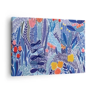 Tablou pe pânză Canvas - Un motiv vegetal colorat într-un stil grafic modern - 70x50cm - Grădină havaiană - Decorațiune modernă pentru perete pentru living și dormitor ARTTOR