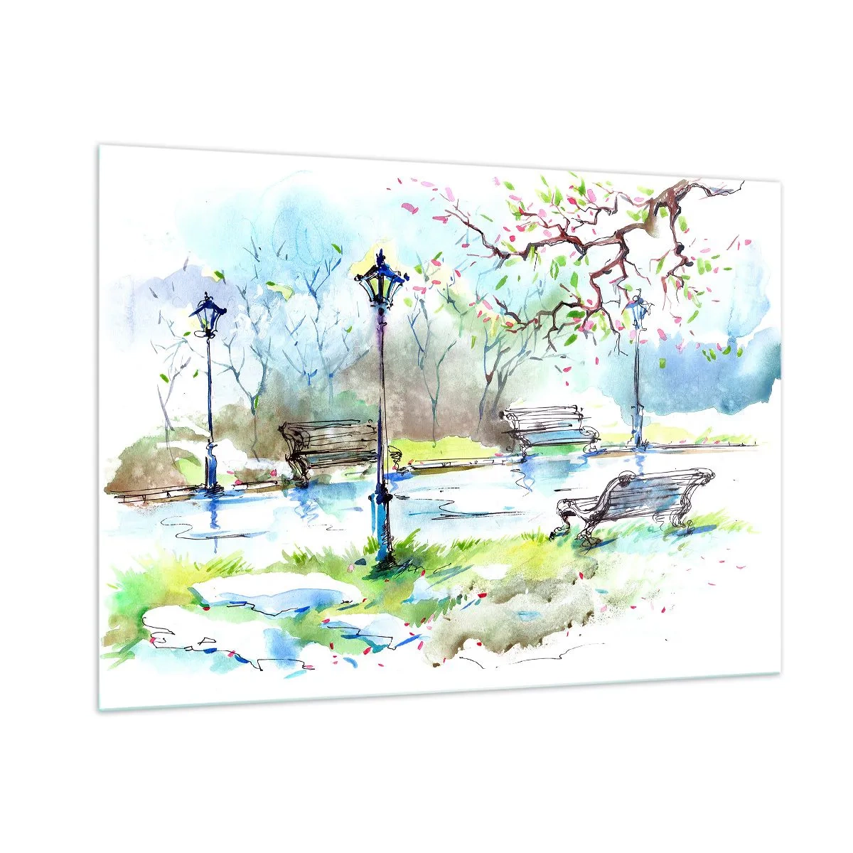Tablou pe sticlă - Magia liniștii din parc - 100x70 cm