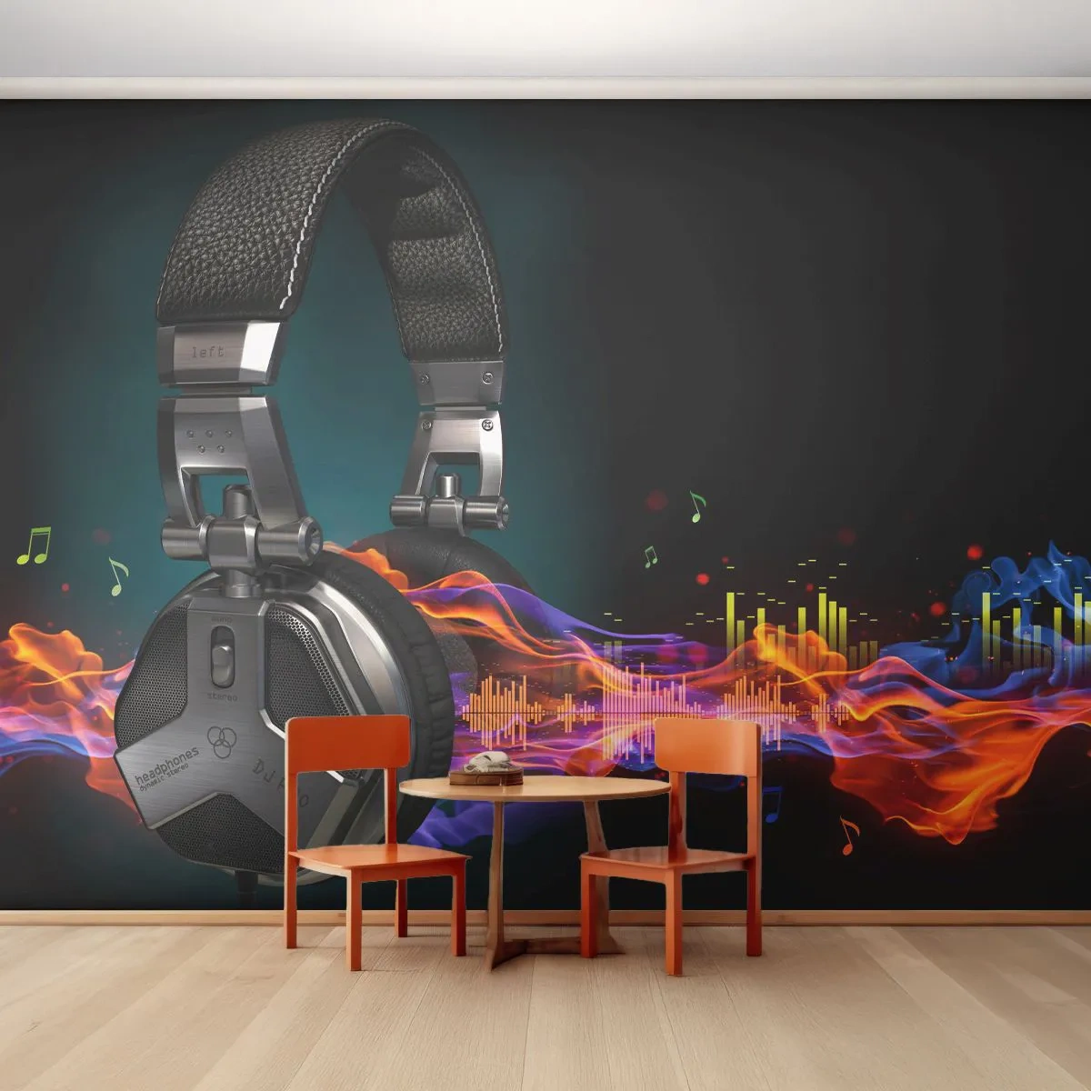 Tapet Premium Canvas - În focul muzicii - Abstracția, Muzică, Căști - 250x175 cm