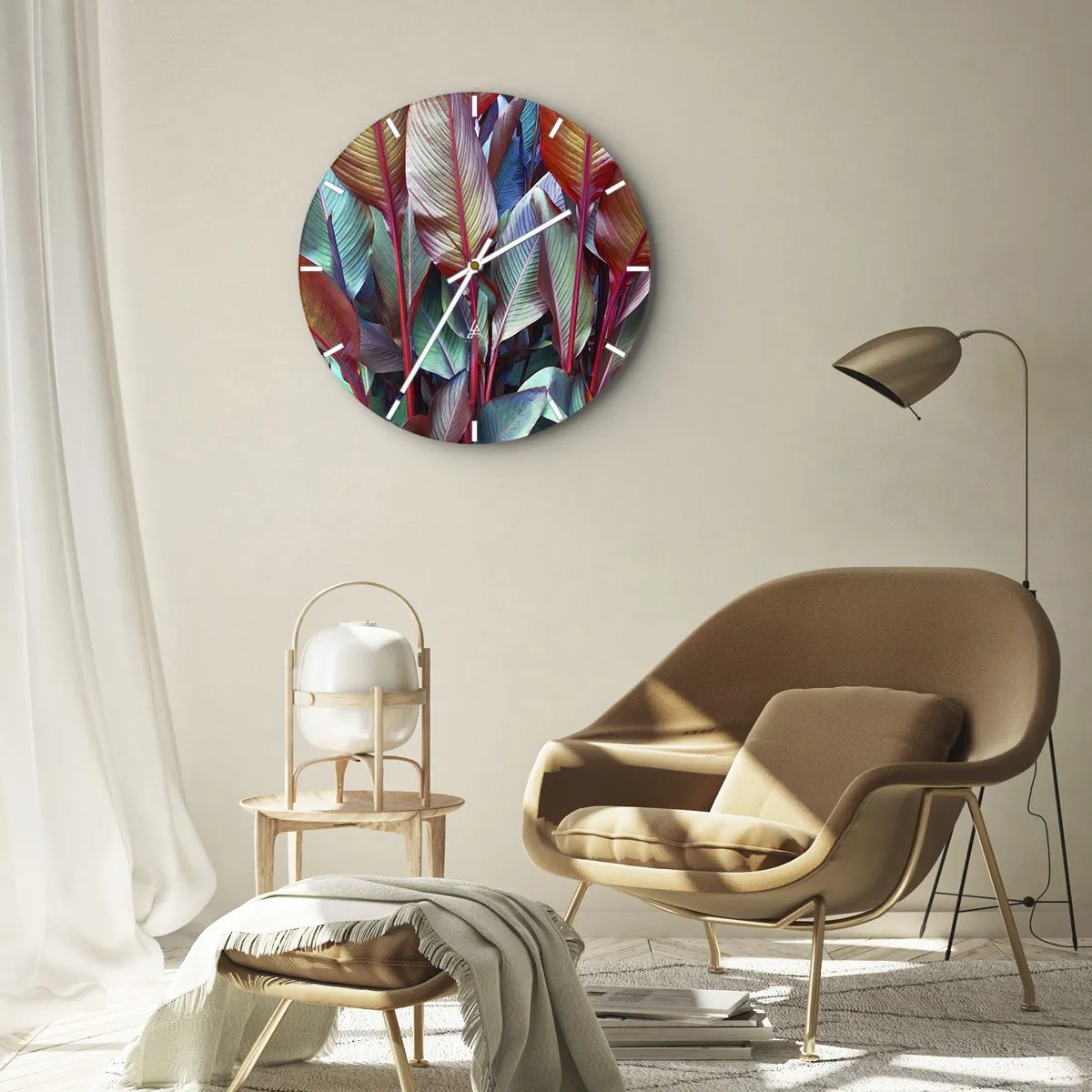 Ceas de perete - Ceas pe sticlă - Tufiș colorat - 40x40 cm