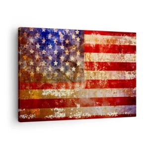 Tablou pe pânză Canvas - Steag american stilizat cu efect învechit - 70x50cm - Gloria nu trece - Decorațiune modernă pentru perete pentru living și dormitor ARTTOR