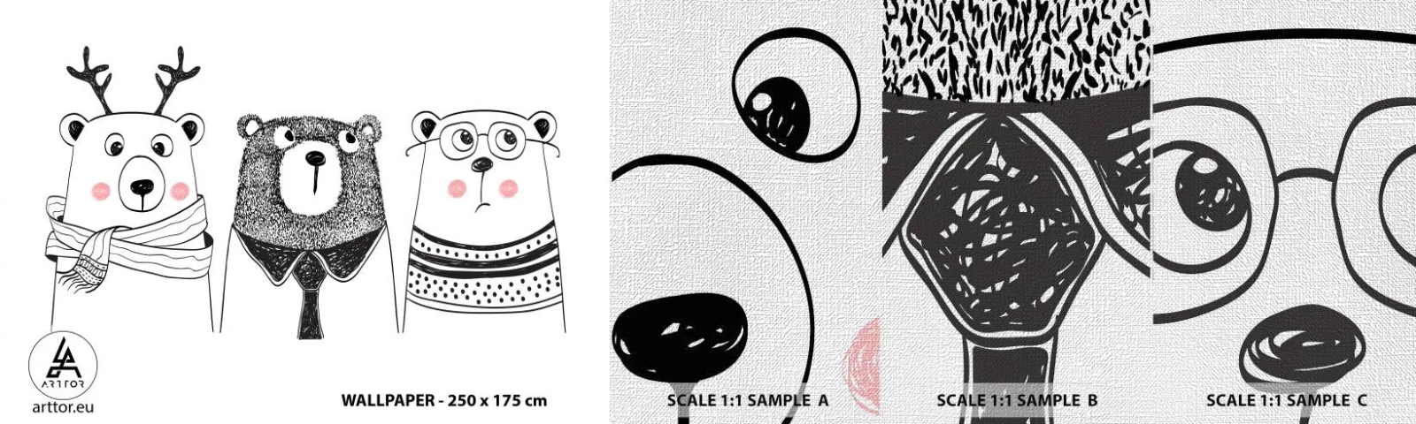 Mostră tapet Premium Canvas - Ursuleț, urs - Pentru copii, Urs, Ilustrare - 100x30 cm