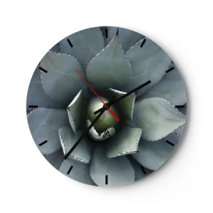 Ceas de perete - Ceas pe sticlă - Un prim-plan al aranjamentului geometric al frunzelor de agave. - 30x30cm - Momește și avertizează - Decorațiune modernă pentru perete pentru living, bucătărie și dormitor ARTTOR